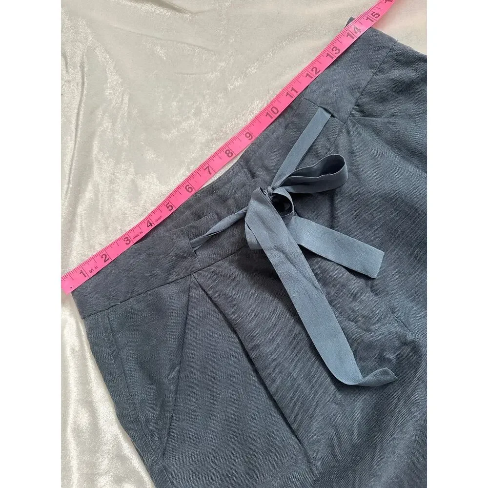 Aritzia Wilfred Tie Front Waist Linen Lyocell Blend Capri Pants Navy Blue Gray